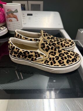 Vans Leopard Print Slip-On Sneakers in Tan and Black